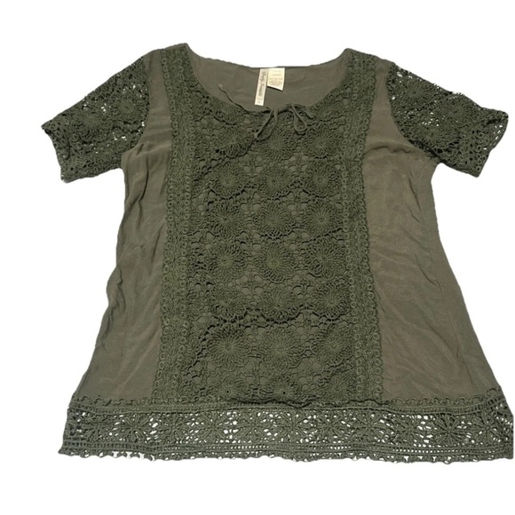Simply Irresistible Womens Large Crocheted Overlay Green Lace Blouse St Patricks - Picture 3 of 8